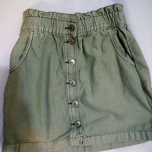 Blue clean button down mini skirt with elastic waistband